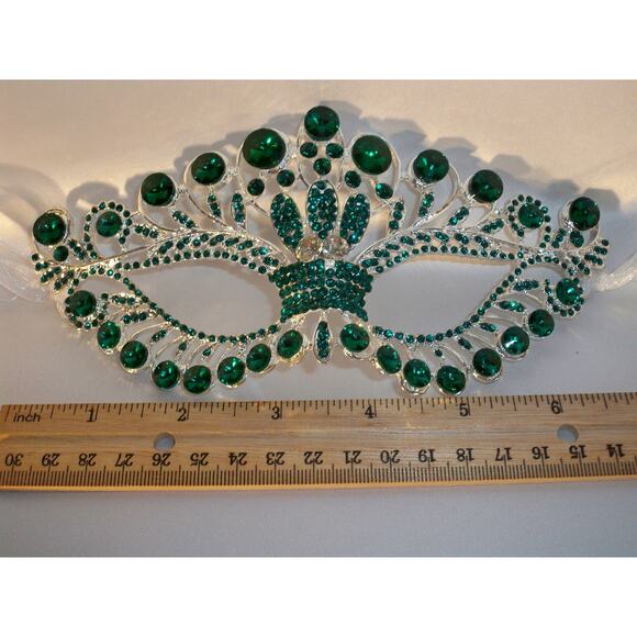 Green rhinestone mask, party ball mardi gras masquerade costume prom bridal mask - Picture 6 of 6